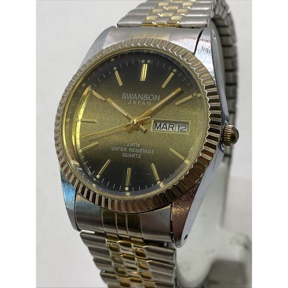 Swanson Mens Presidential Gold Silver Watch Works New Batterg